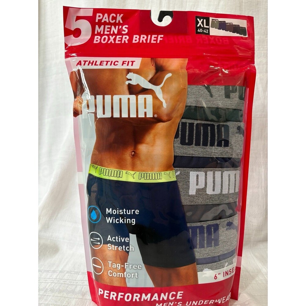 PUMA Men’s Boxer Briefs XL 40-42 5 Pack Athletic Fit DryCELL 6" Inseam NWT
